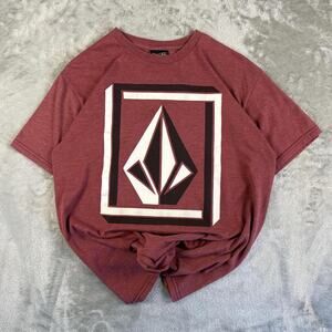 Vintage Y2K Volcom Stone Big Stone Logo Print Maroon Graphic T-shirt Size M